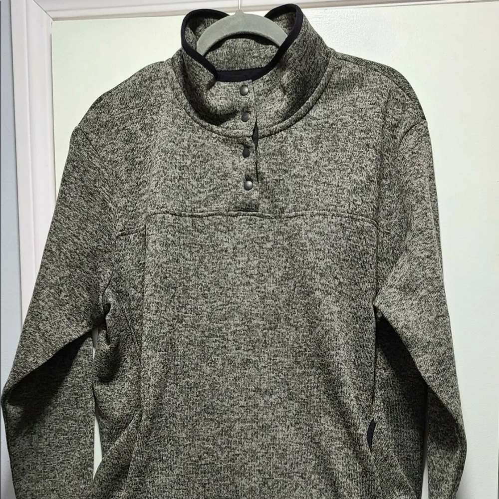 Eddie Bauer Sweater Men's XXL 1/4 Snap Gray  Knit Fleece Mock Neck Pullover.
